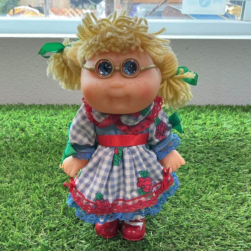 Vintage Cabbage Patch Kids Doll Blonde Glasses Dress Red Shoes 9” Coleco Style